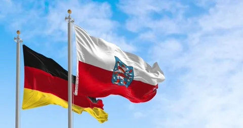 Thuringia and national german flags waving in the wind Stock Footage 271658839