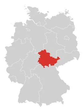 Thuringia highlighted on map of Germany, red on grey Stock Illustration