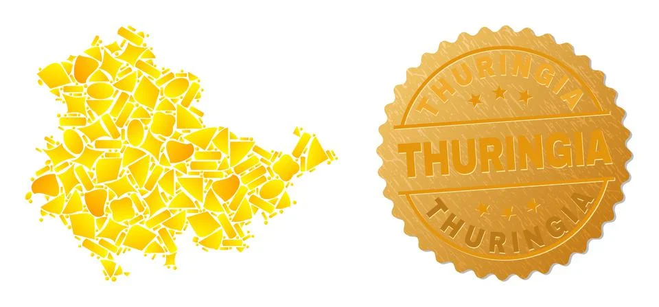 Thuringia Land Map Collage of Golden Spots and Textured Thuringia Stamp Illustrazione stock