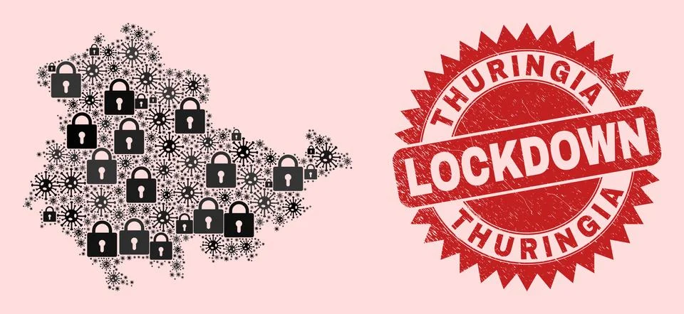 Thuringia Land Map Composition with Locks and Covid and Distress Lockdown Seal イラスト素材