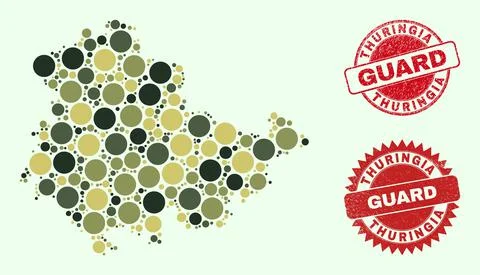 Thuringia Land Map Mosaic with Camouflage Military Spheric Elements with Illustrazione stock