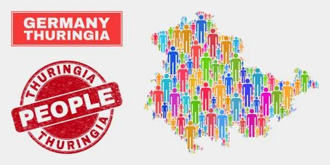 Thuringia Land Map Population Demographics and Grunge Seal Illustrazione stock