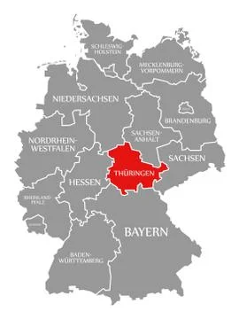 Thuringia red highlighted in map of Germany Illustrazione stock