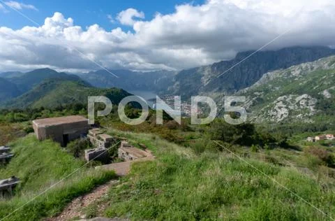 Thurmfort Gorazda fortress wide angle view with walls and outer walls and inn Stock Photos