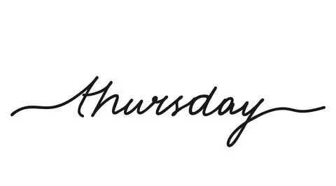Thursday, black hand drawn continuous line word. Day of week, work day. Vector Stock Illustration
