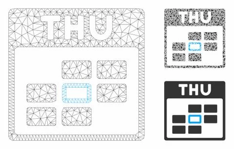 Thursday Calendar Grid Vector Mesh Network Model and Triangle Mosaic Icon Stock Illustration