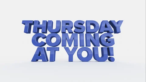 THURSDAY COMING AT YOU! 3D Text Falling on White Background Stock Footage 279933817