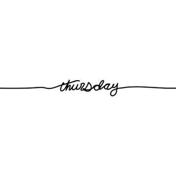 Thursday, day of the week in a continuous line, on a white background. - Vect Stock Illustration