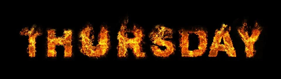 Thursday text on fire Stock Photos