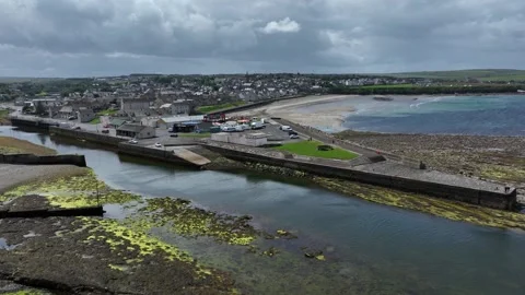 Thurso seafront drone aerial video footage Stock Footage 247351505