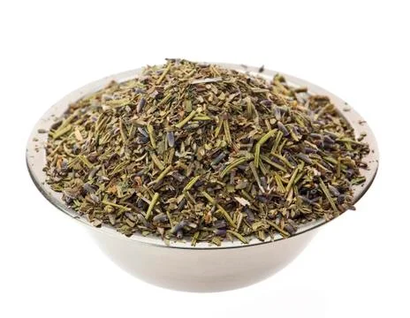Thyme in tin bowl on white background. food 写真素材