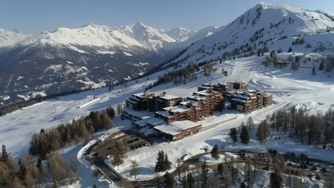 Thyon winter left traveling - Part 1 - Aerial 4K Stock Footage 87692133