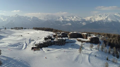 Thyon winter round trip - Aerial 4K Stock Footage 87692619