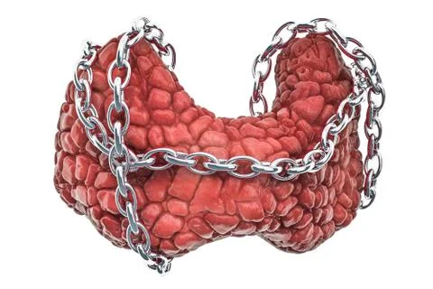 Thyroid disease concept. Human thyroid with chain. 3D rendering Stock Illustration