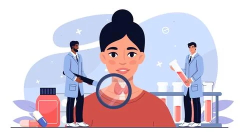 Thyroid examination concept. Vector illustration Stock Illustration