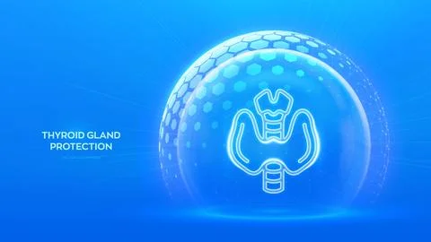 Thyroid gland protection. Thyroid gland icon inside protection sphere shield  Stock Illustration