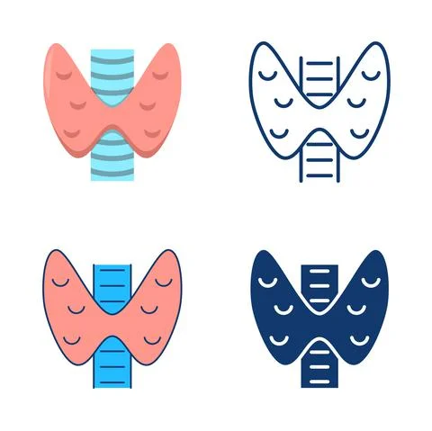 Thyroid icon set in flat and line style Stock Illustration