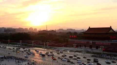 Tian 'anmen ,nightfall,traffic flow Video stock 53203769
