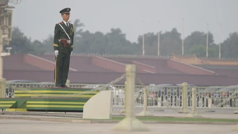 Tian An Men Square, guard Stock Footage 100156756