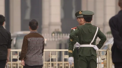 Tian An Men Square. guards Video stock 100155720