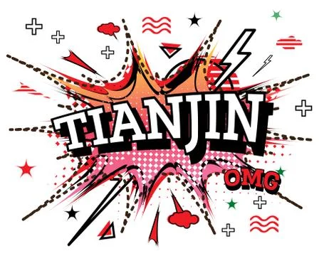 Tianjin Comic Text in Pop Art Style Isolated on White Background. Stockillustratie