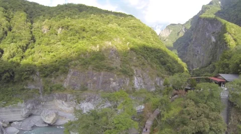 Tianxiang aerial - mountain view moving away from pagoda Stock Footage