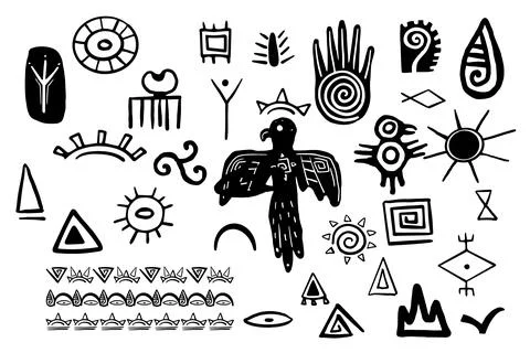 Tibal traditional primitive aztec elements doodle style, mexican indigenous Stock Illustration