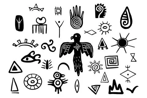 Tibal traditional primitive aztec elements doodle style, mexican indigenous Stock Illustration