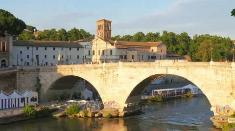Tiber island, first settlement of rome city, italy, 4k Video stock 58782872