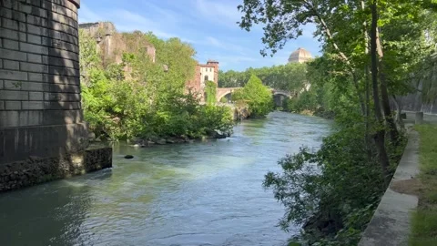 Tiber river and Roman architecture in May Stock Footage 195470592
