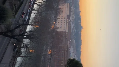 Tiber river and Rome panoramic view in the evening in winter. Vertical Stock Footage 124953731