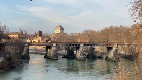 Tiber river in Rome in January. Static shot Stock Footage 123852411