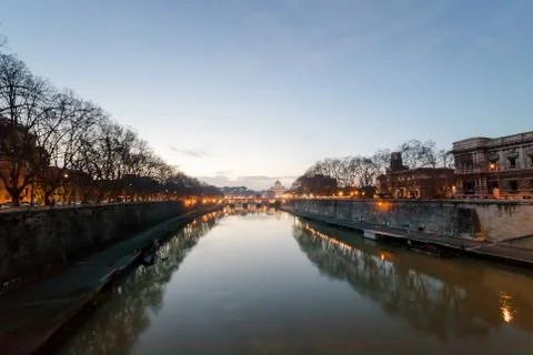 The tiber river at sunset Stock Photos