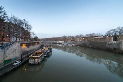 The tiber river at sunset Stock Photos