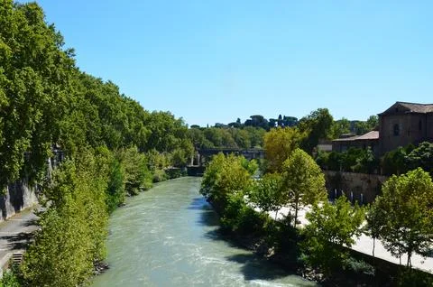 The Tiber river through central Rome Stock Photos