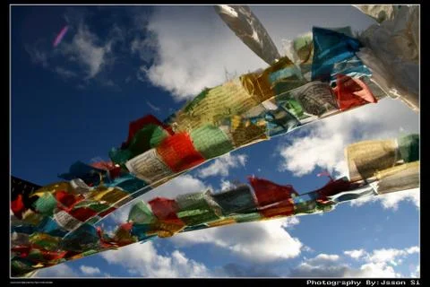 Tibet Buddhist sutras Scripture Banners Stock Photos