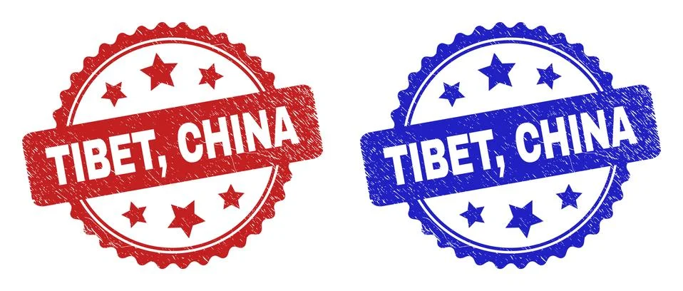 TIBET, CHINA Rosette Seals Using Scratched Style Stock Illustration