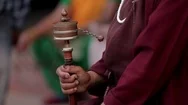 Tibet Nepal Kathmandu Buddhist Monks Pray Buddhism Tibetan Monastery Temple Stock Footage