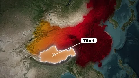 Tibet Region Map Animation Highlighted on China Satellite Map Background Stock Footage 323218001