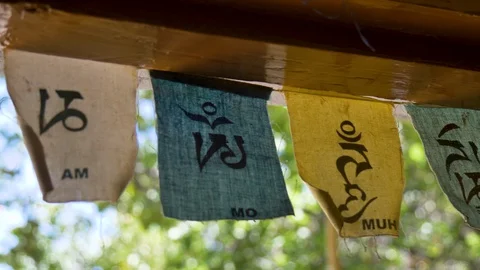 Tibetan buddhist prayer flags Stock Footage 128244494