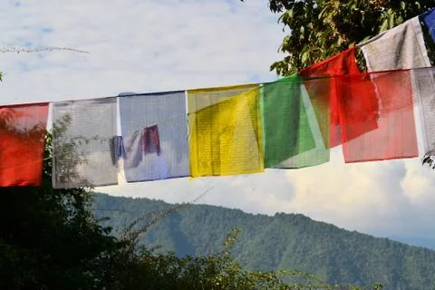 Tibetan Buddhist prayer flags Stock Photos