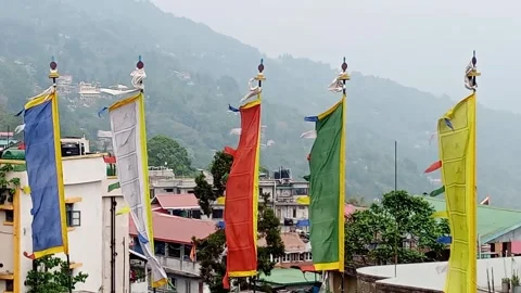 Tibetan Buddhist Vertical Large Silk Prayer flags Stock Footage 274091096