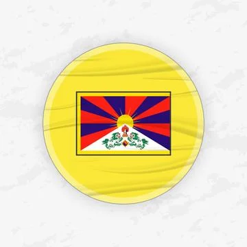 Tibetan Flag in a Circular Emblem Design, Abstract Round Sticker Illustration Stock-Illustration