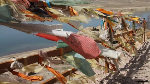 Tibetan flags with mantra Stock Footage 36753517
