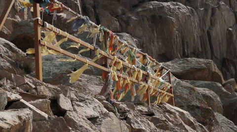 Tibetan flags with mantra Stock Footage 36757264