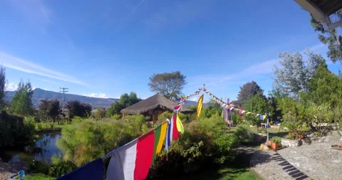 Tibetan flags in monastery waving in the wind Stock Footage 233105706