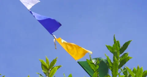 Tibetan flags in monastery waving in the wind Stock Footage 233107940