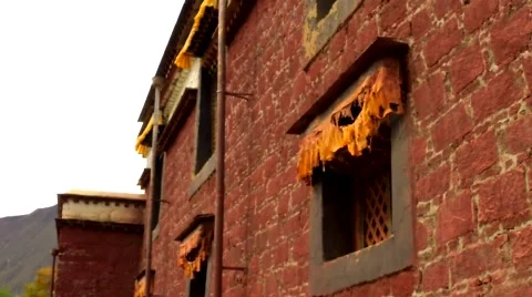 Tibetan Monastery Curtains blowing in the wind No.1 Stock Footage 48626526