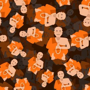 Tibetan monk 3d texture. Shaolin monk seamless pattern. Yoga Buddhist Tibet b Illustrazione stock