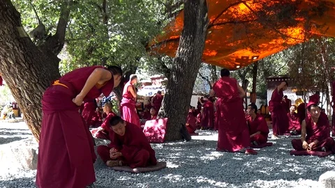 Tibetan monks are debating in Sera Monastery. Stock Footage 96089712